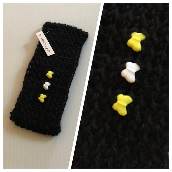 Hand knitted headband, Cute ear warmer with beads - Picture 1 of 7